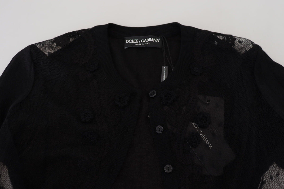 Pull cardigan élégant en dentelle florale noire Dolce &amp; Gabbana