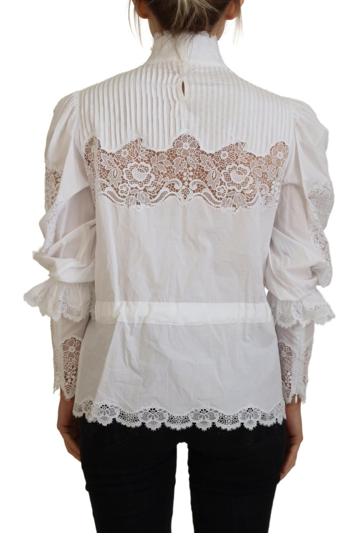 Blusa elegante de algodón con ribete de encaje blanco de Dolce &amp; Gabbana