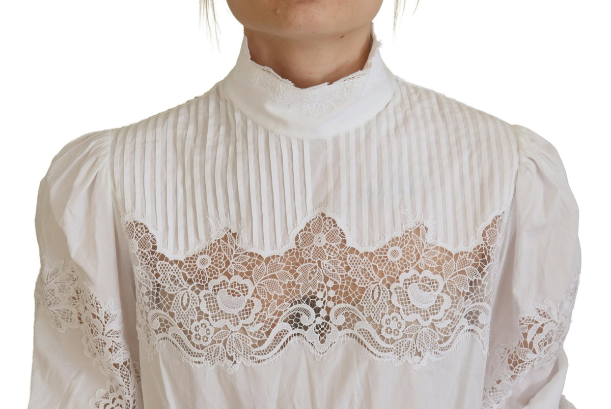 Blusa elegante de algodón con ribete de encaje blanco de Dolce &amp; Gabbana