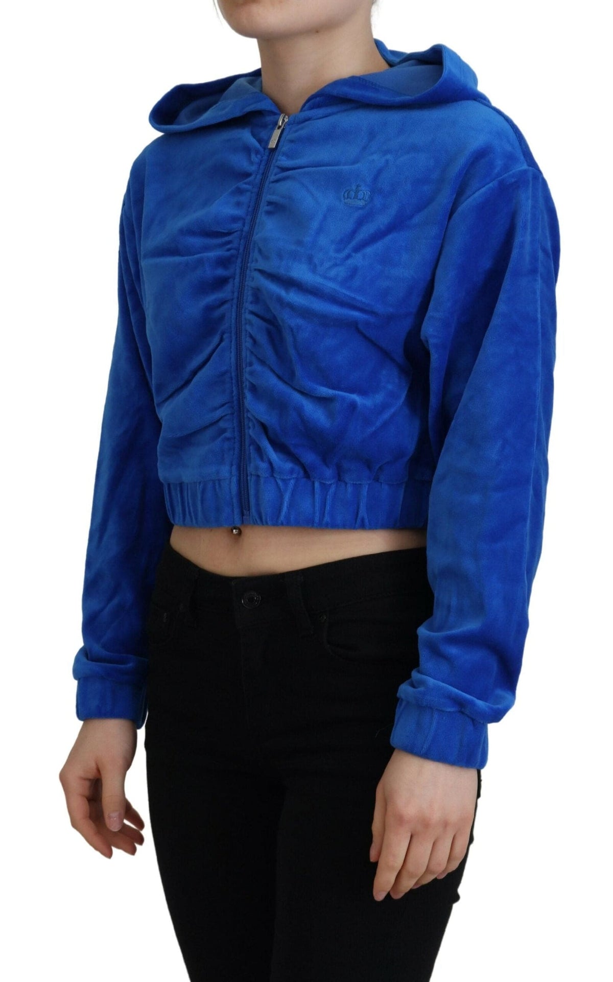 Juicy Couture Glam Hooded Zip Cropped Sweater in Blue