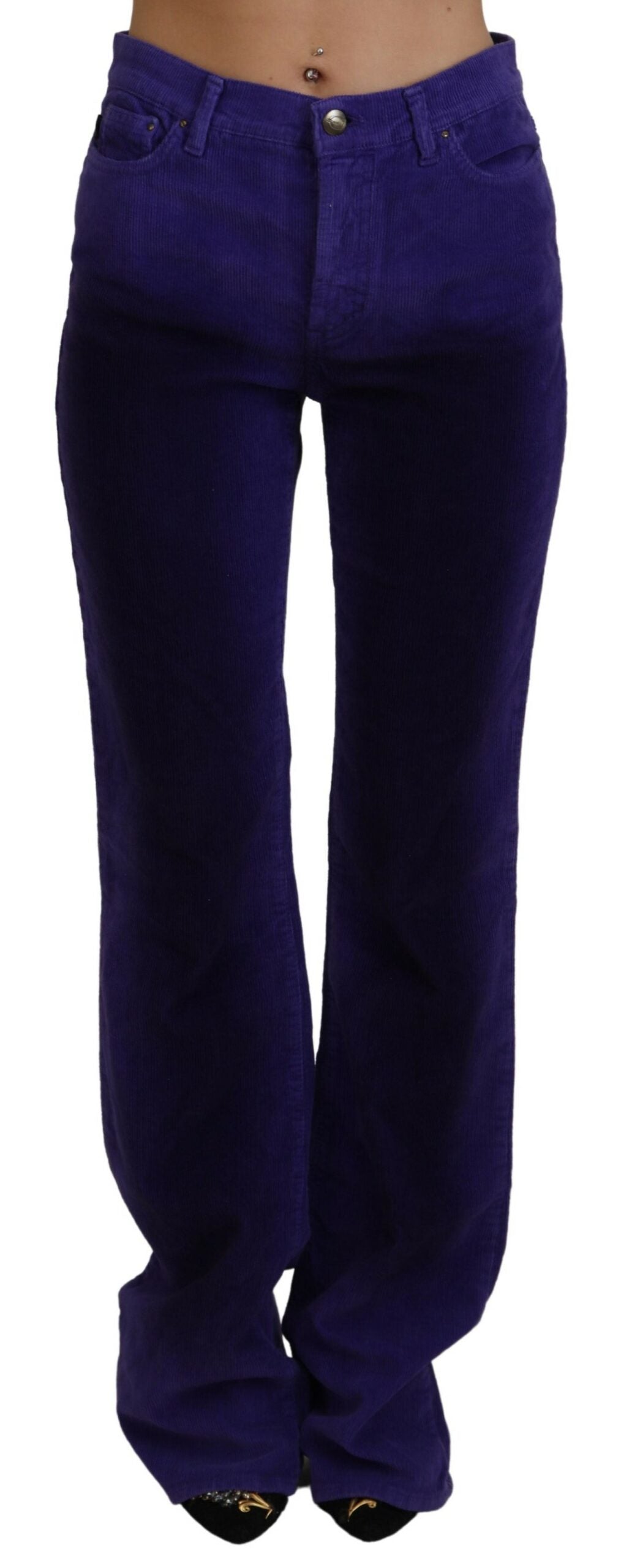 Pantalon coupe droite élégant en velours côtelé violet Just Cavalli