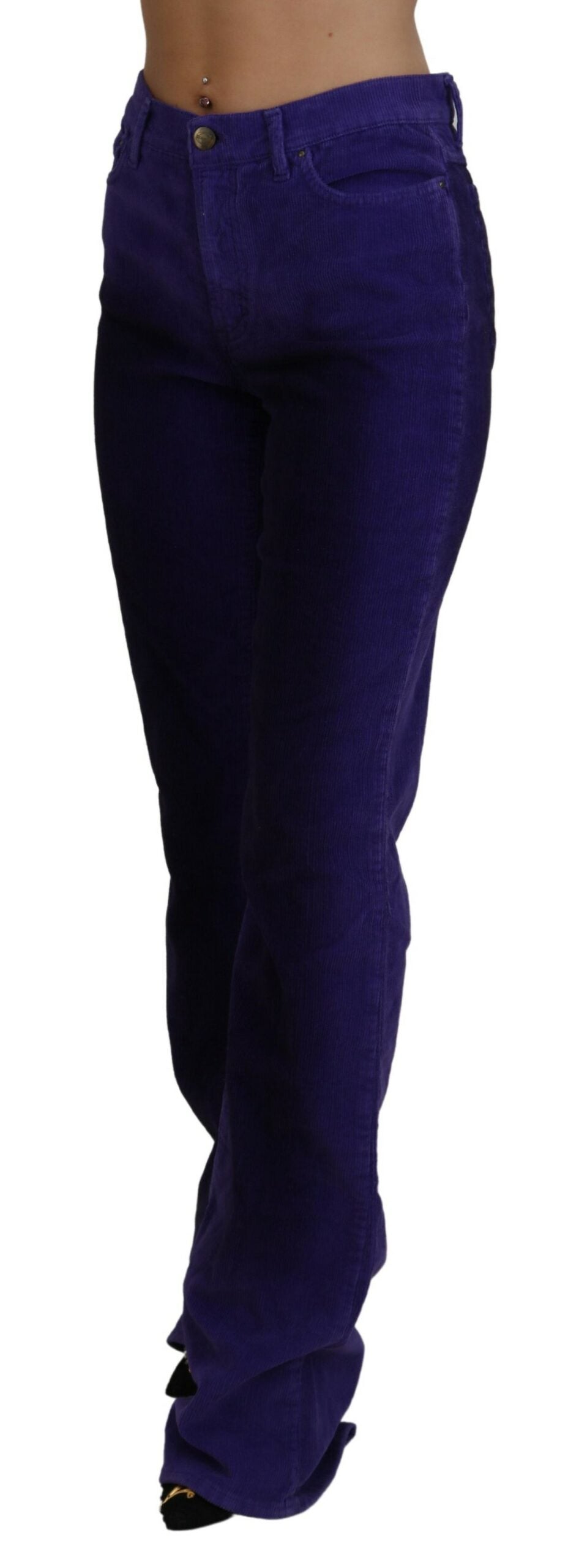 Pantalones rectos elegantes de pana color morado de Just Cavalli