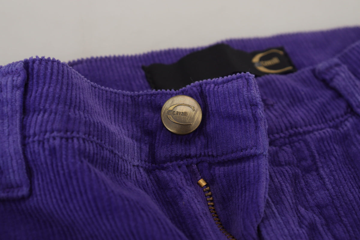 Pantalones rectos elegantes de pana color morado de Just Cavalli