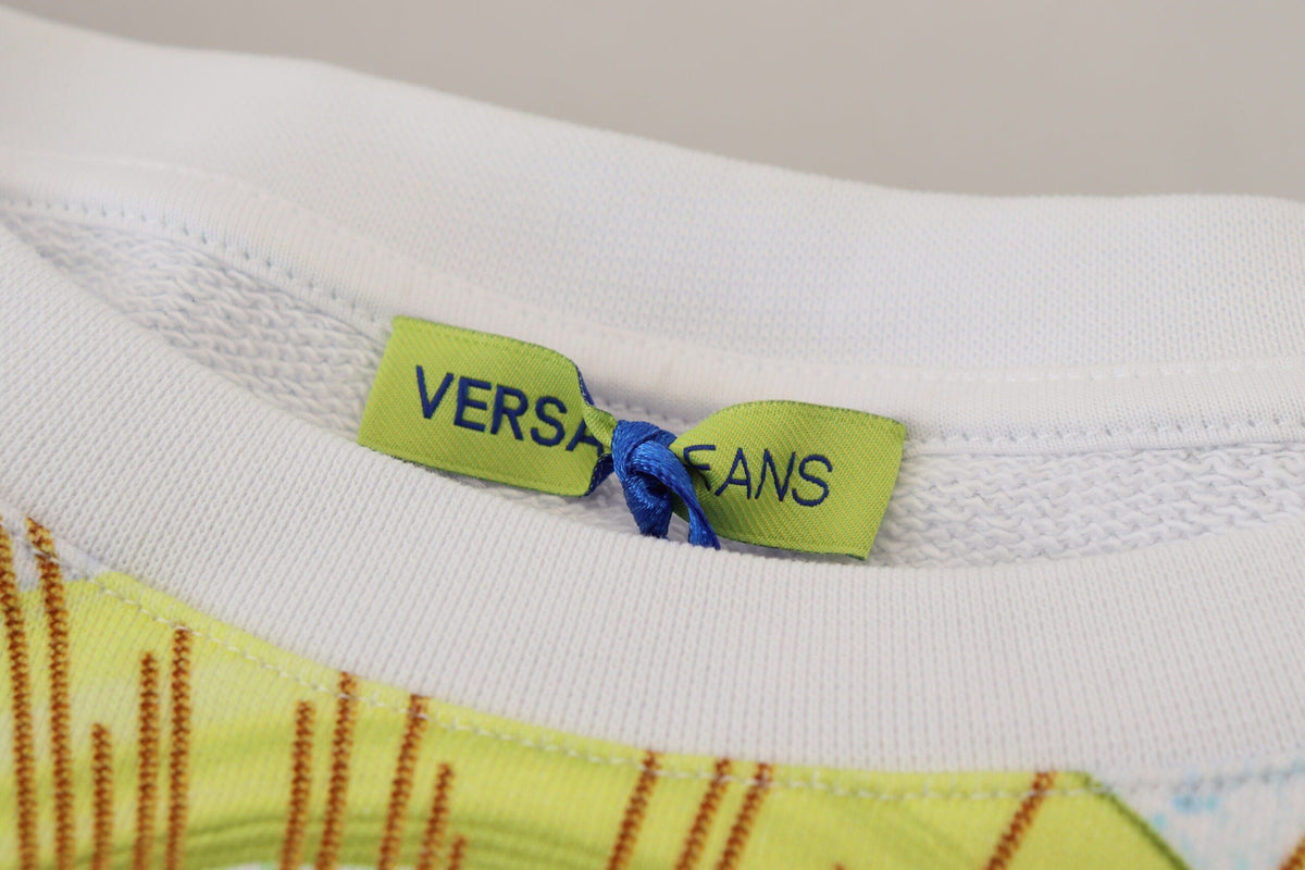 Pull col rond blanc élégant à imprimé graphique Versace Jeans