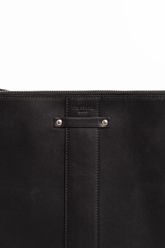 Pochette de poche élégante en cuir noir Trussardi