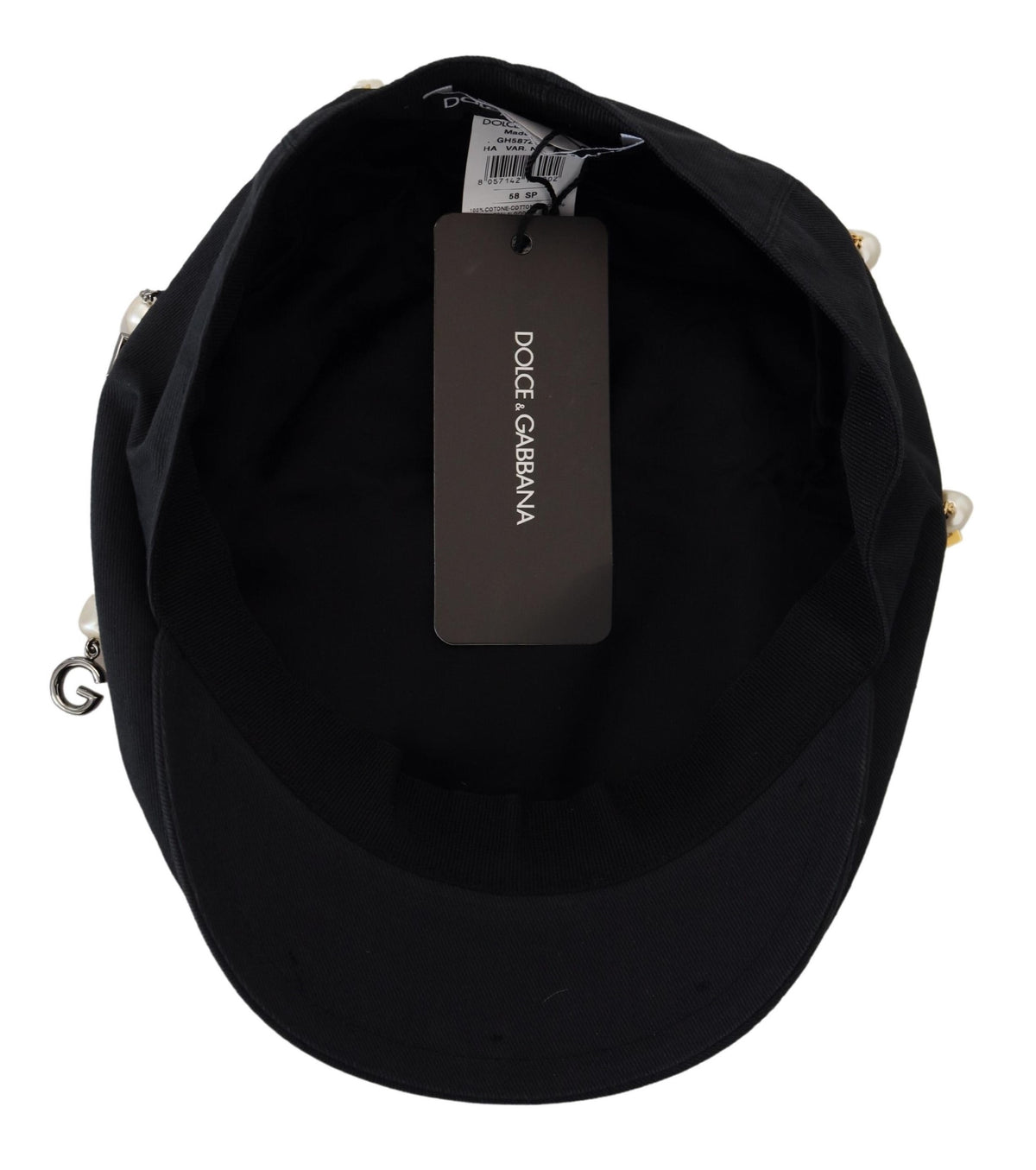 Chapeau gavroche élégant en coton noir Dolce &amp; Gabbana