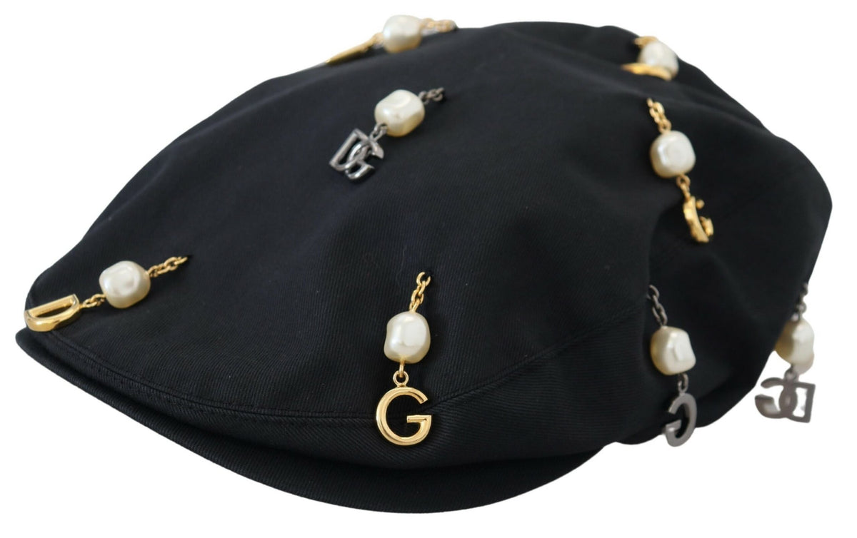 Chapeau gavroche élégant en coton noir Dolce &amp; Gabbana