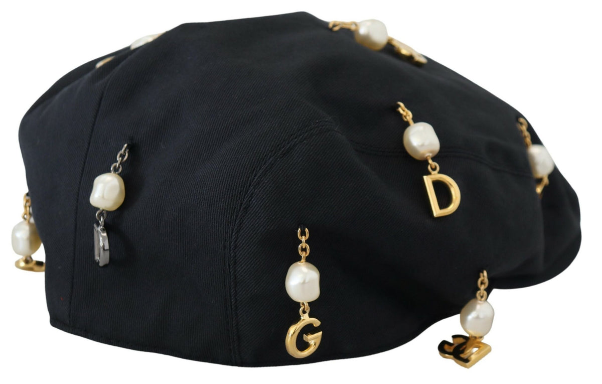 Chapeau gavroche élégant en coton noir Dolce &amp; Gabbana