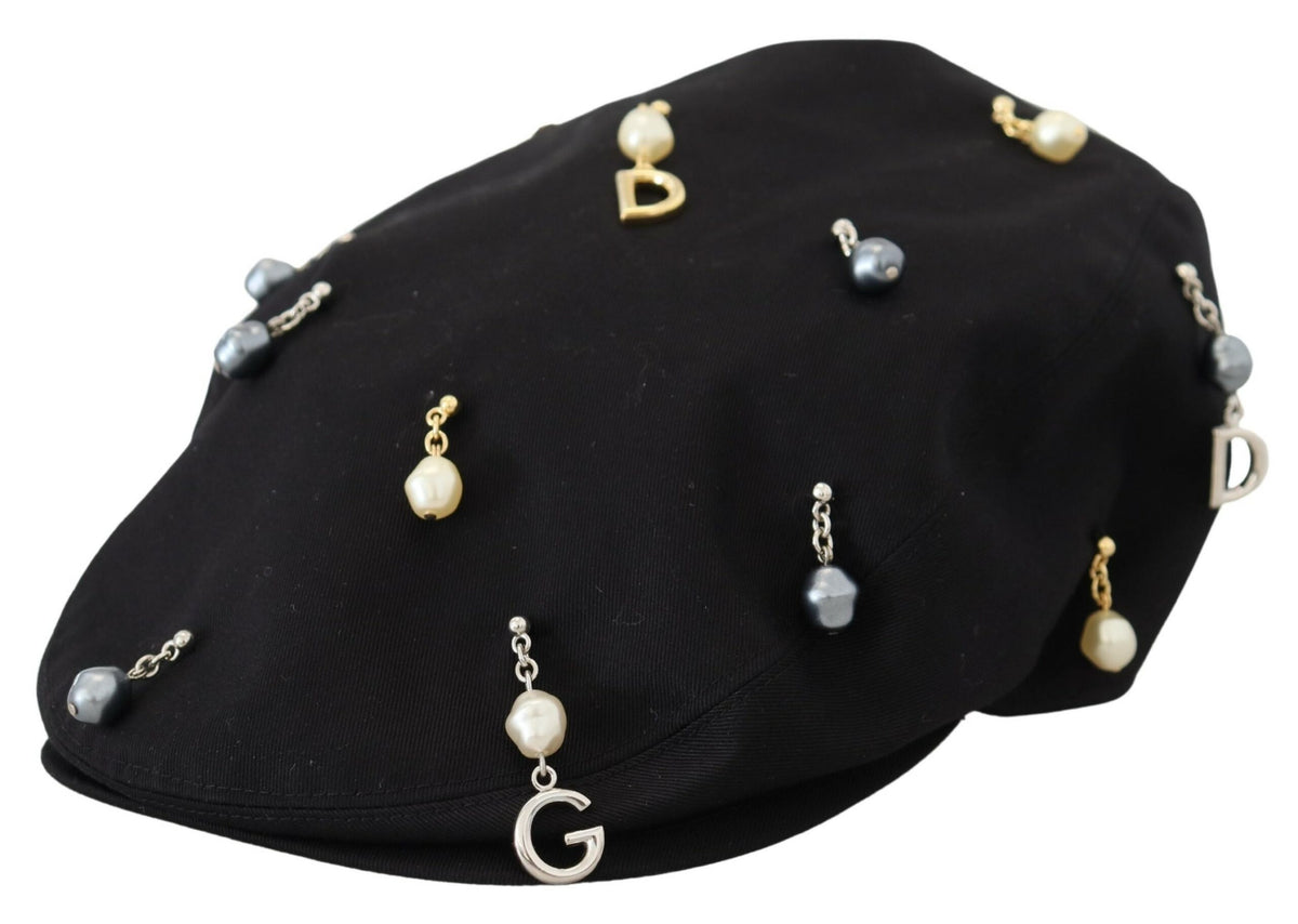 Chapeau gavroche élégant en coton noir Dolce &amp; Gabbana