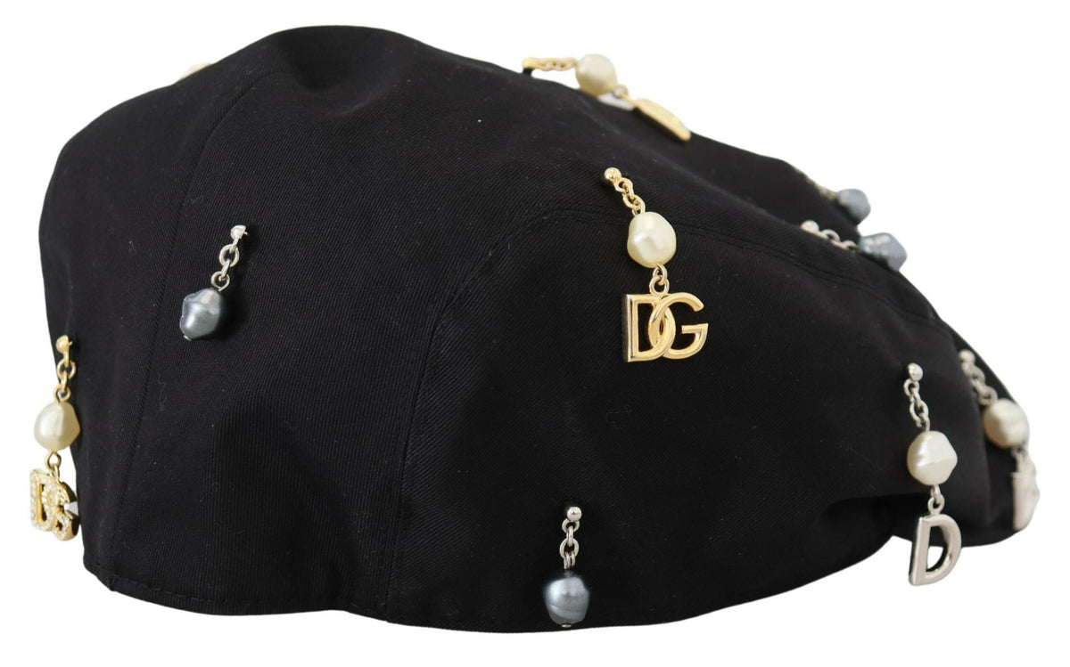 Chapeau gavroche élégant en coton noir Dolce &amp; Gabbana