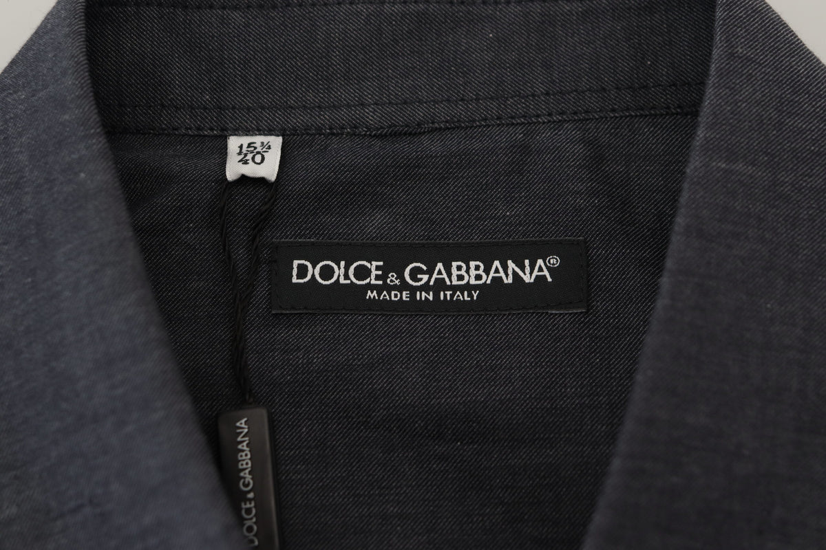 Camisa elegante de algodón gris con cuello de Dolce &amp; Gabbana