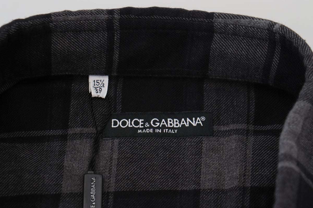 Camisa elegante con botones en negro y gris de Dolce &amp; Gabbana