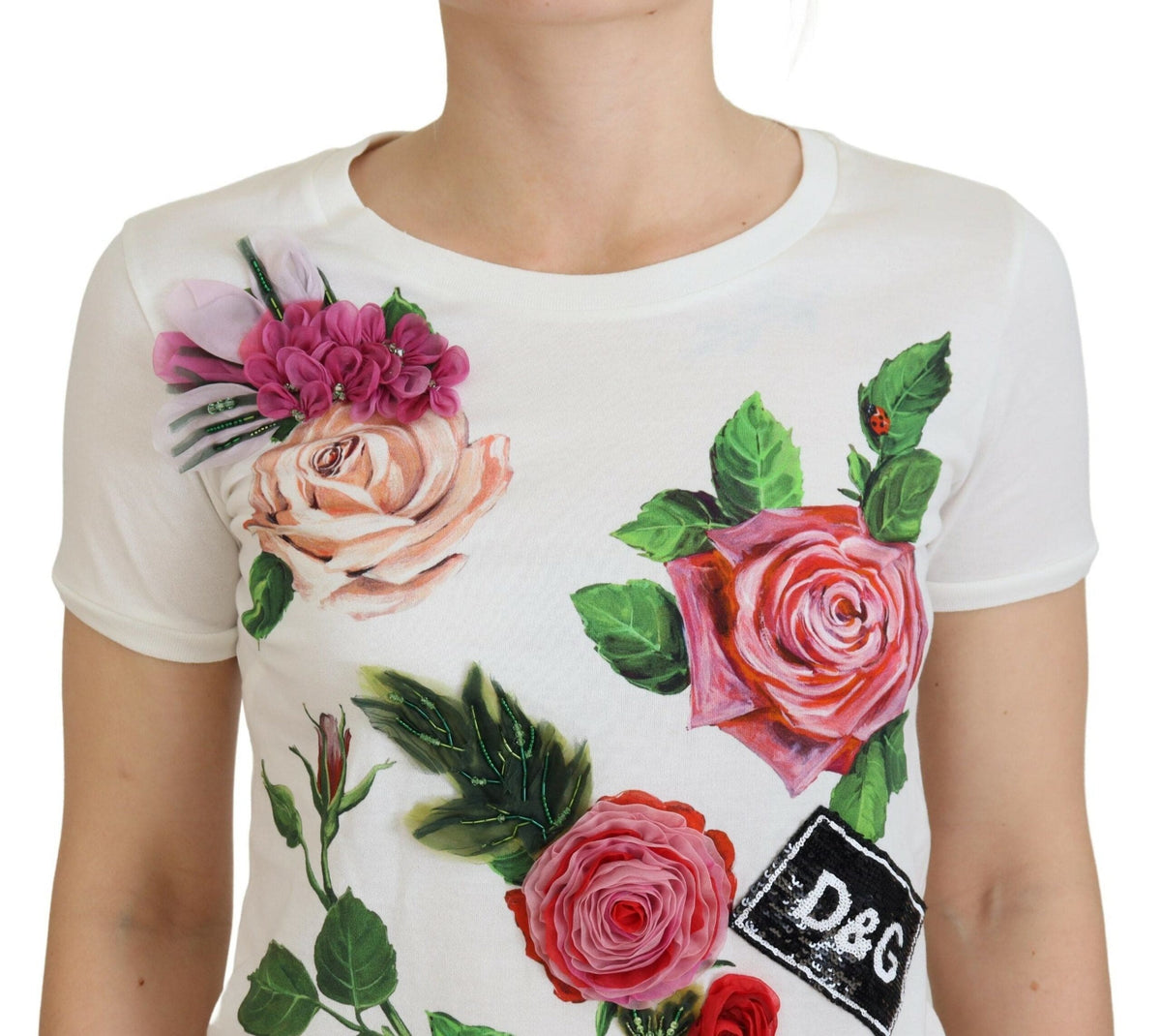 T-shirt en coton à imprimé roses multicolores élégant de Dolce &amp; Gabbana