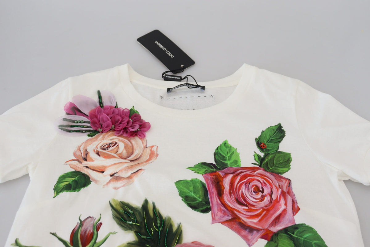 T-shirt en coton à imprimé roses multicolores élégant de Dolce &amp; Gabbana