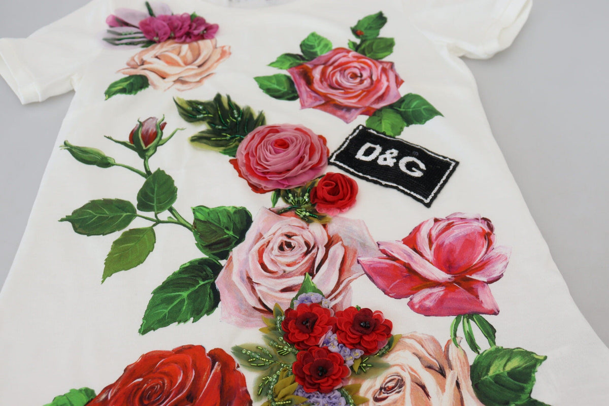 T-shirt en coton à imprimé roses multicolores élégant de Dolce &amp; Gabbana