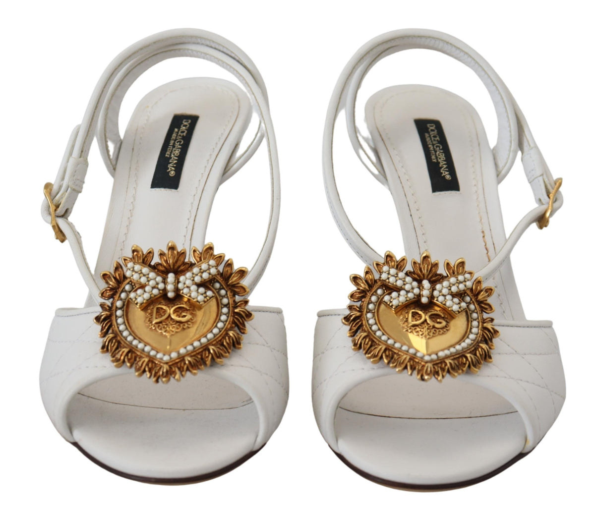 Zapatos de tacón de aguja de cuero blanco con adornos Devotion de Dolce &amp; Gabbana