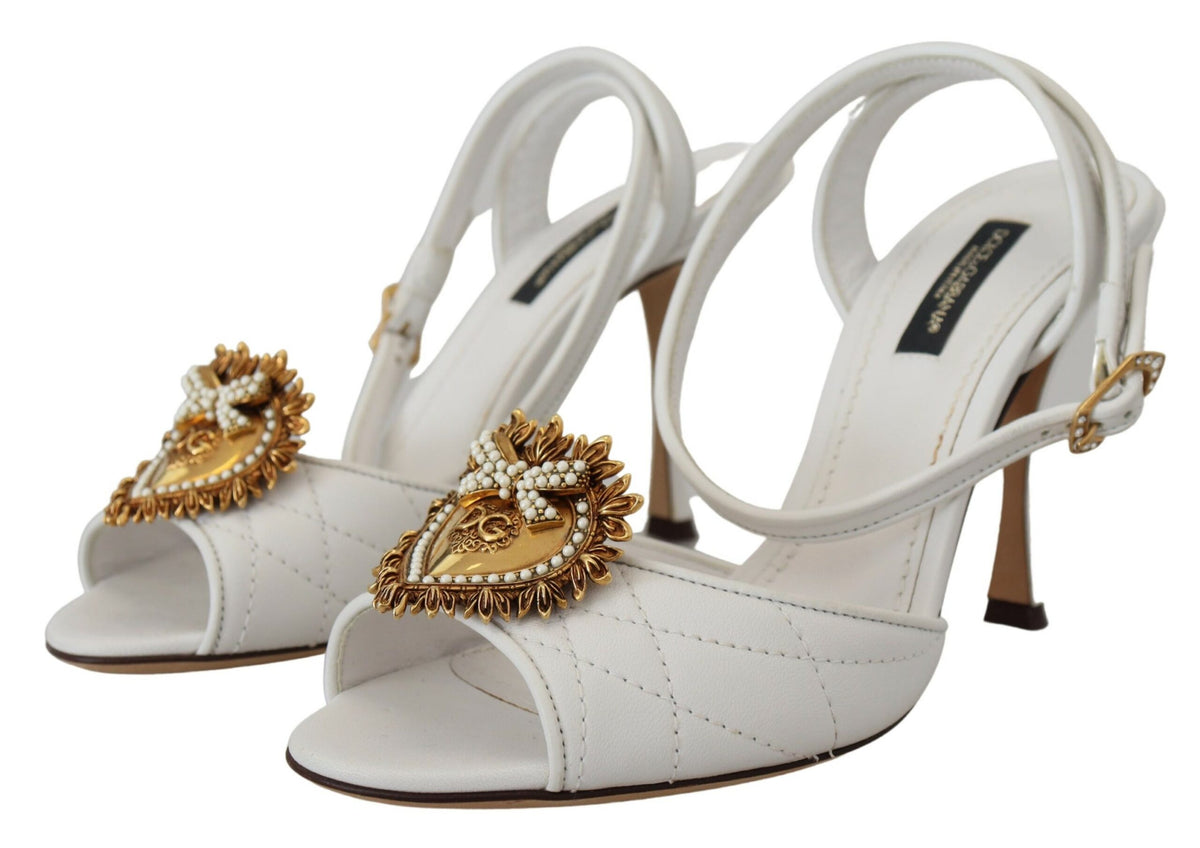 Zapatos de tacón de aguja de cuero blanco con adornos Devotion de Dolce &amp; Gabbana