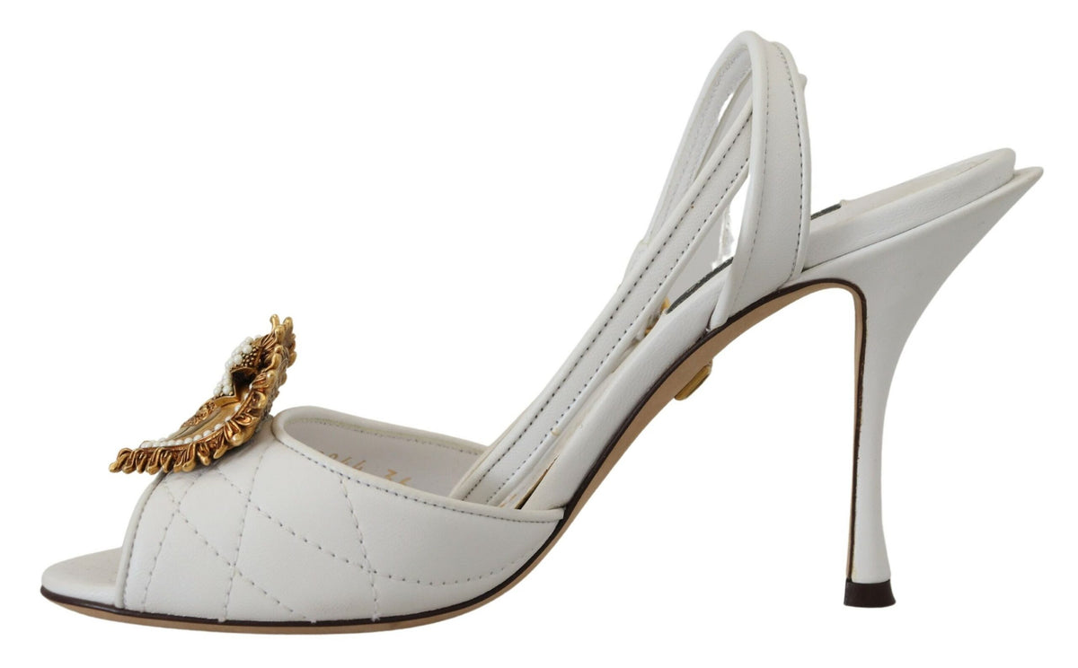 Zapatos de tacón de aguja de cuero blanco con adornos Devotion de Dolce &amp; Gabbana