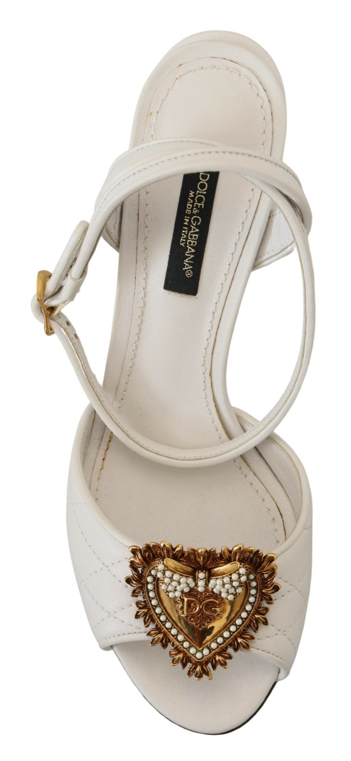 Zapatos de tacón de aguja de cuero blanco con adornos Devotion de Dolce &amp; Gabbana