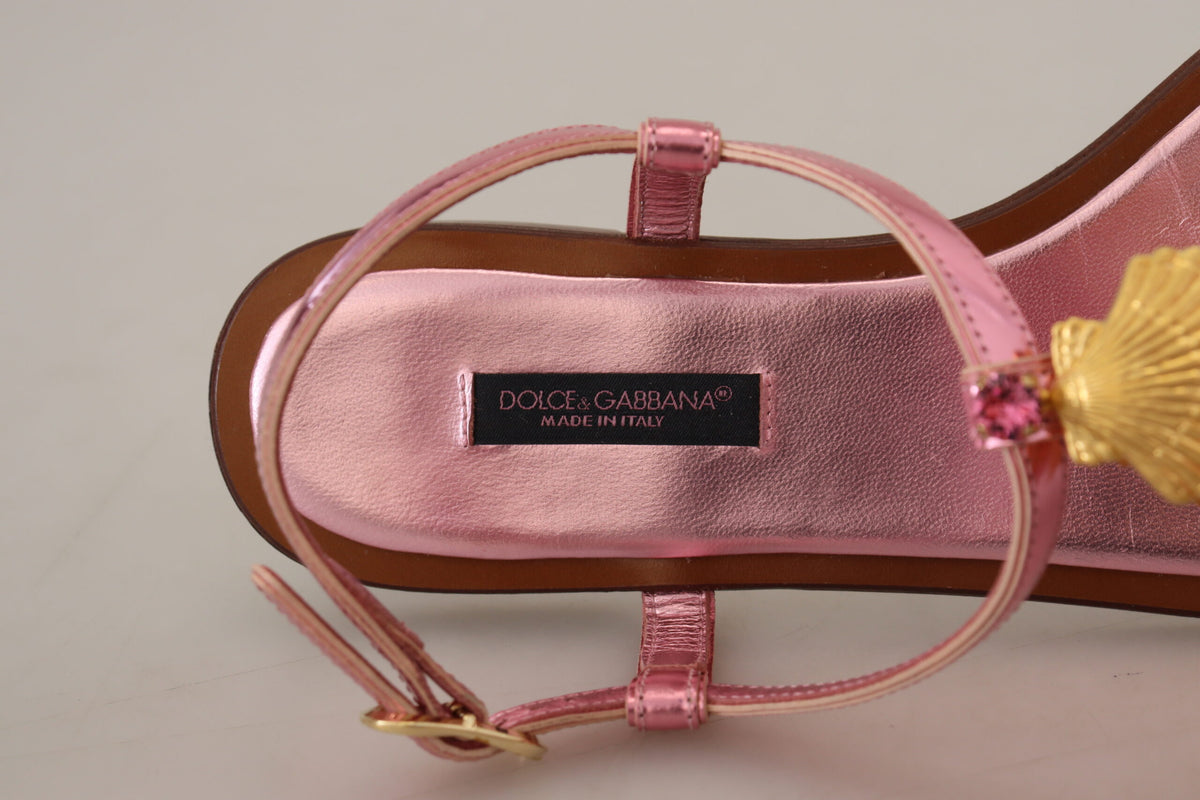 Sandales chics en cuir rose Dolce &amp; Gabbana avec des ornements exquis