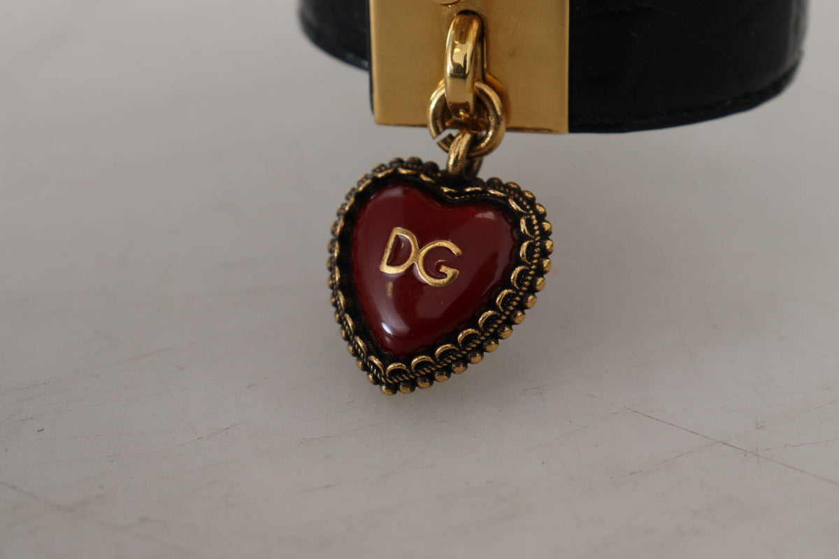 Elegante pulsera de cuero negro con detalles dorados de Dolce &amp; Gabbana