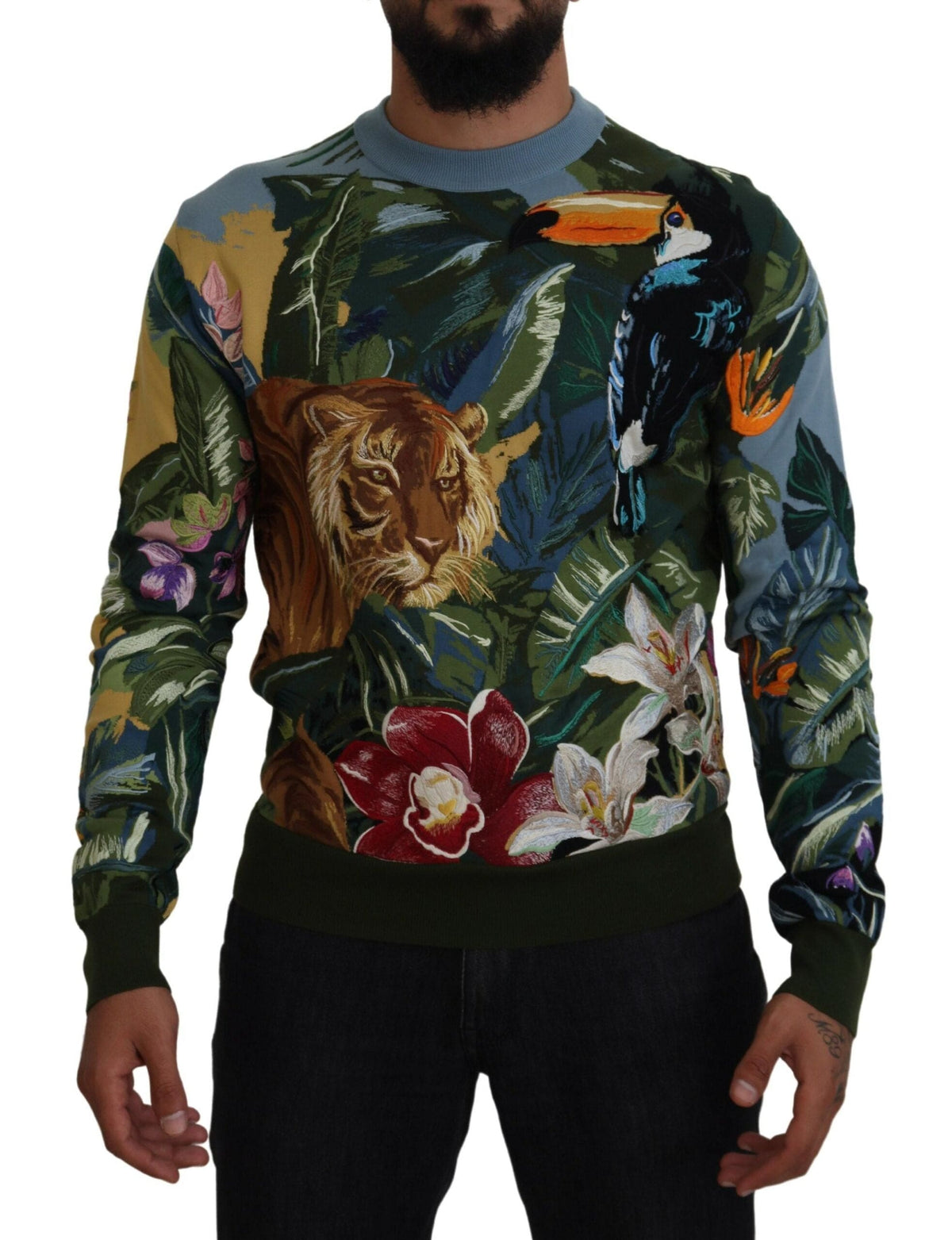 Pull en laine et soie brodé Jungle de Dolce &amp; Gabbana