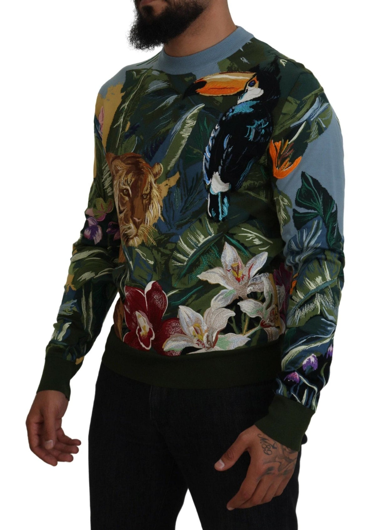 Pull en laine et soie brodé Jungle de Dolce &amp; Gabbana