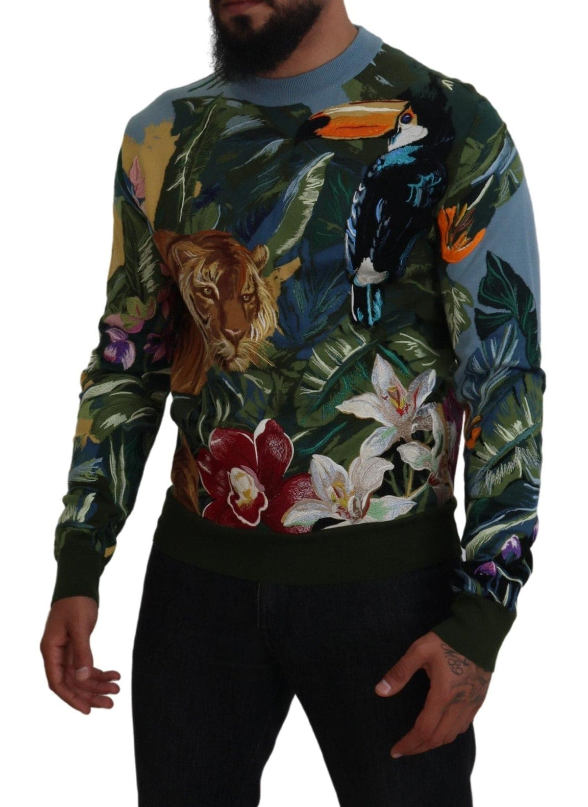 Pull en laine et soie brodé Jungle de Dolce &amp; Gabbana