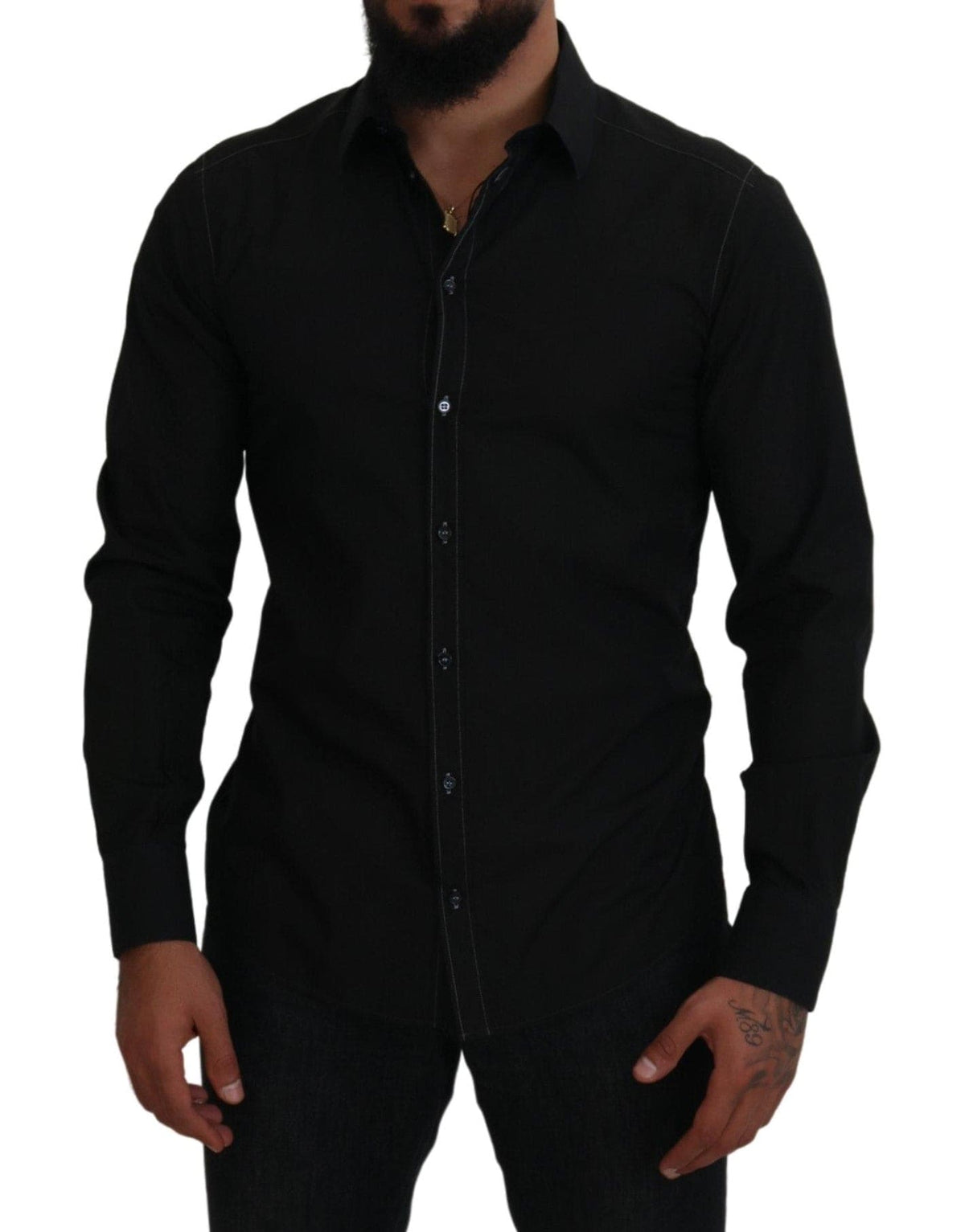 Camisa formal elegante de algodón negra de Dolce &amp; Gabbana