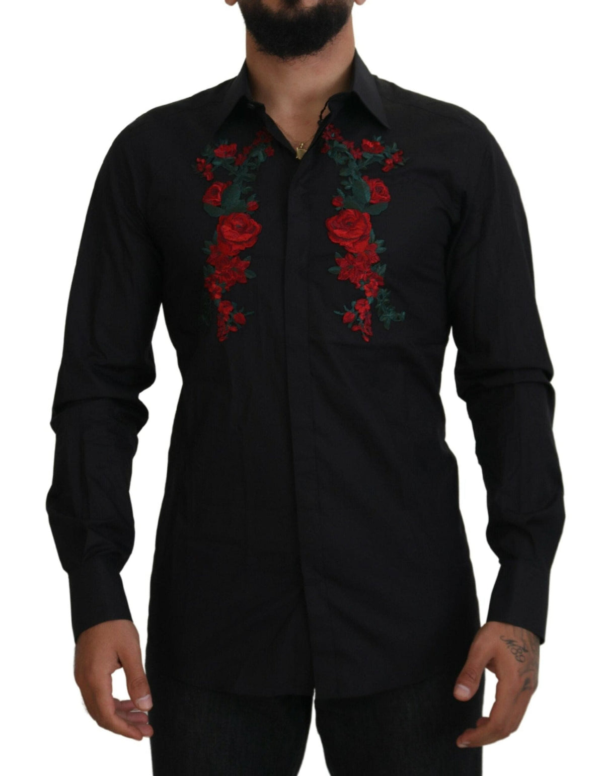 Chemise élégante en coton brodée de fleurs Dolce &amp; Gabbana