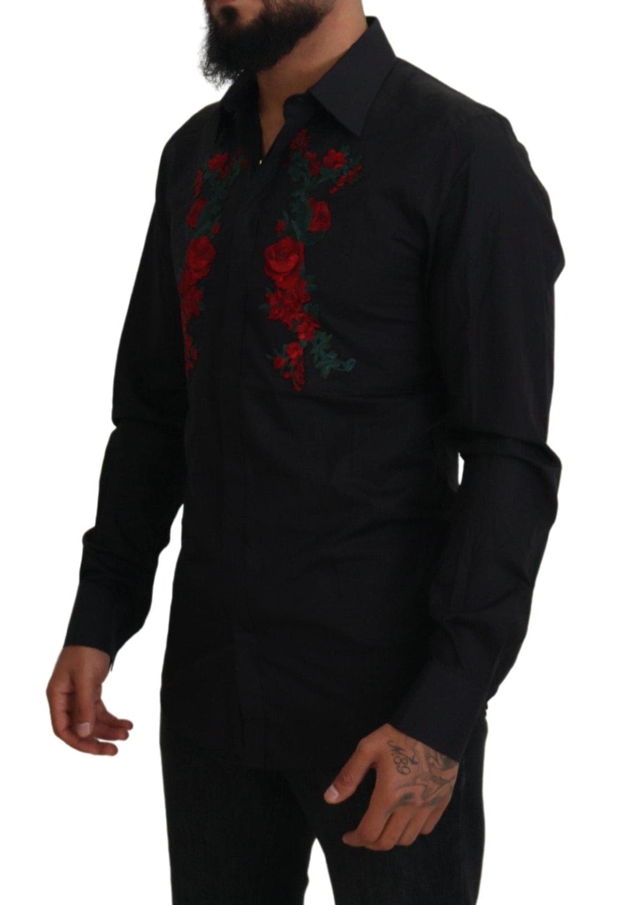 Camisa elegante de algodón con bordados florales de Dolce &amp; Gabbana