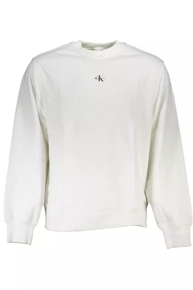 Calvin Klein Sleek White Cotton Sweatshirt with Logo Print