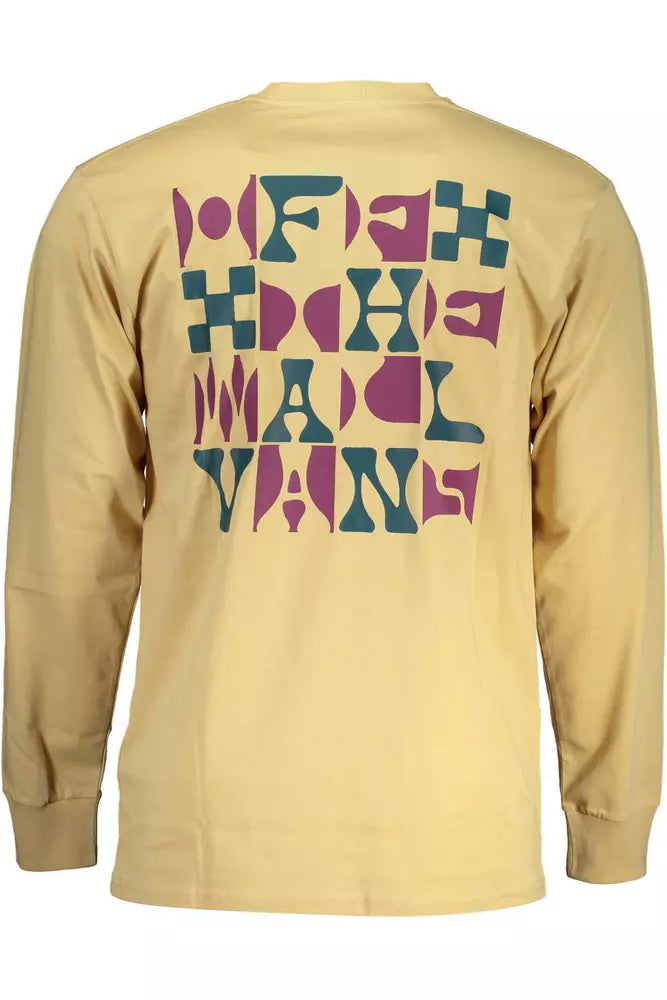 Camiseta de algodón de manga larga beige con estampado del logotipo de Vans