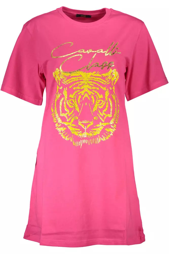 T-shirt en coton rose Cavalli Class Chic avec imprimé signature