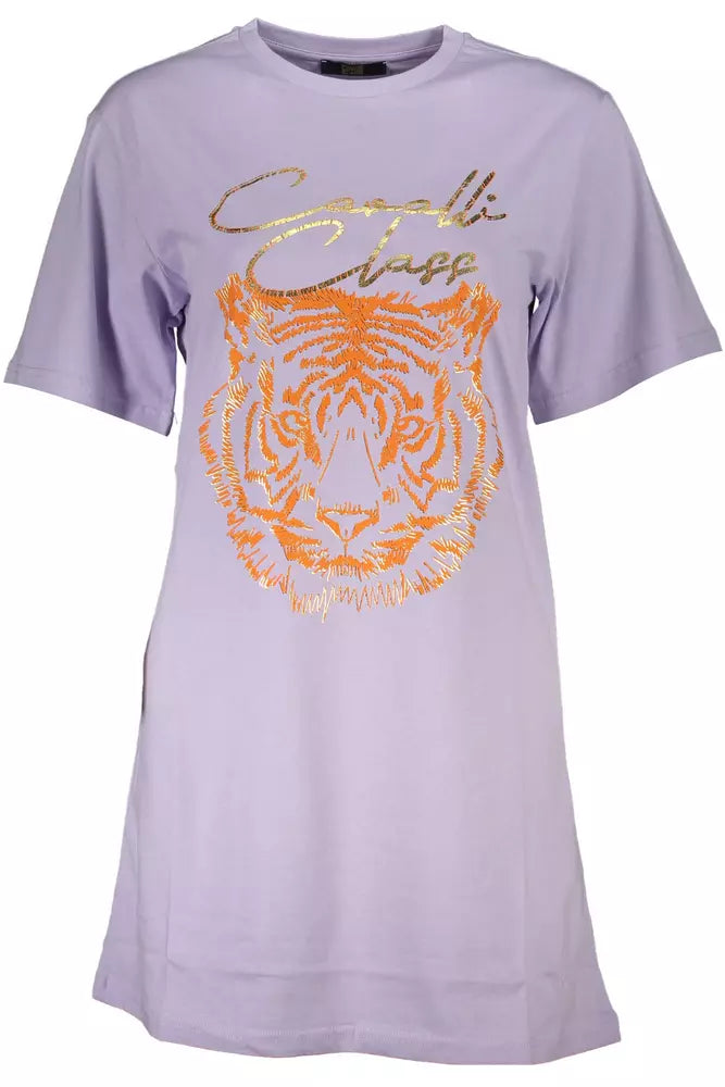 T-shirt à manches courtes violet élégant de classe Cavalli