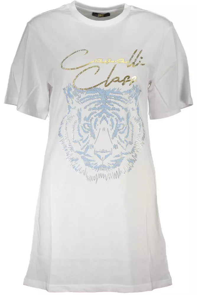 T-shirt élégant en coton blanc avec imprimé emblématique de Cavalli Class