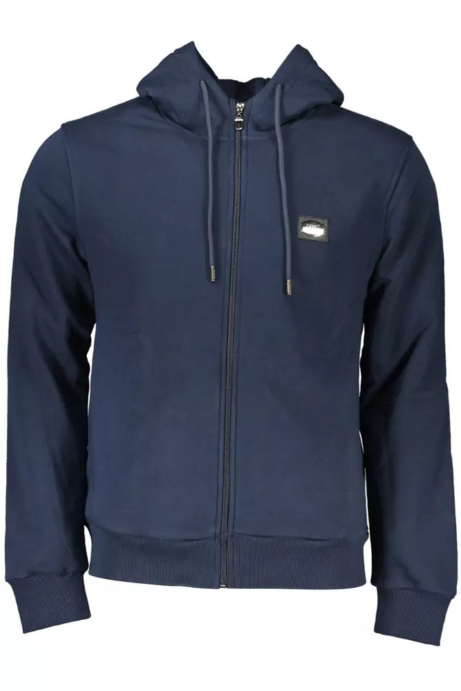 Sudadera con capucha y cremallera azul elegante de Cavalli Class