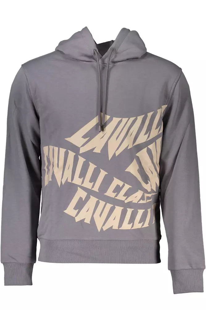 Sweat-shirt à capuche gris élégant Cavalli Class en coupe standard