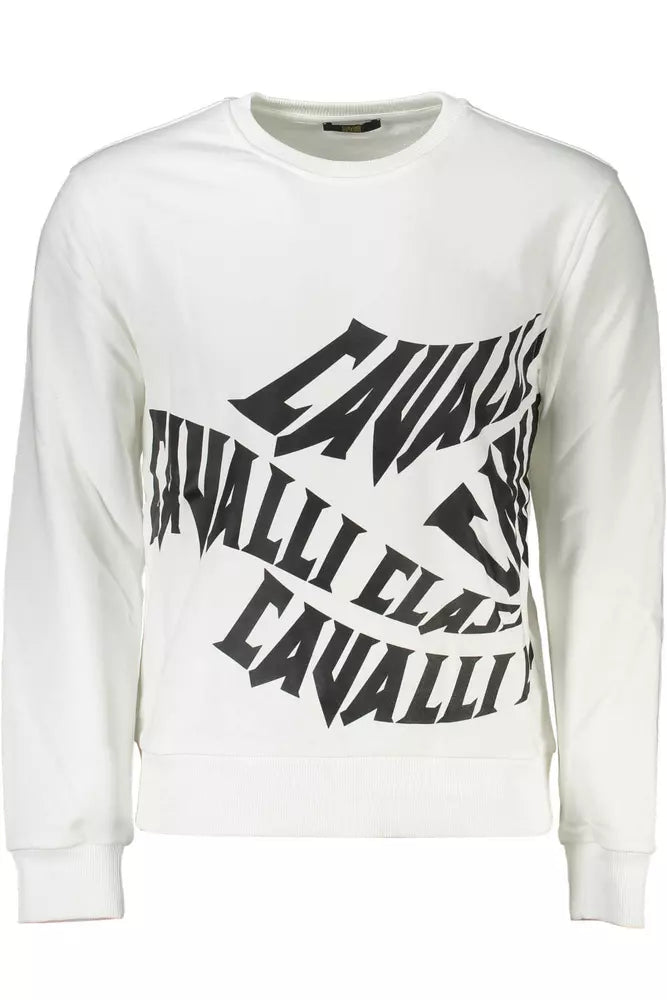 Sudadera elegante cepillada blanca con estampado de logotipo de Cavalli Class