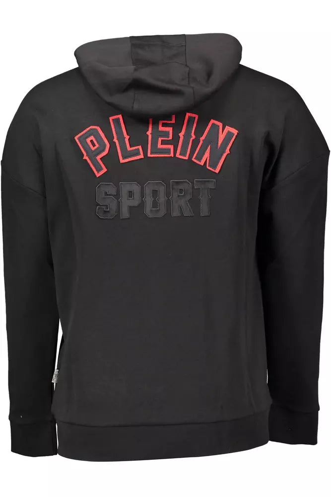 Sudadera con capucha elegante negra con cremallera y detalles en contraste de Plein Sport