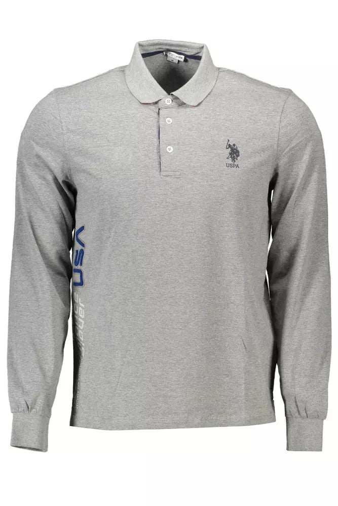 US POLO ASSN. Polo elegante de manga larga en gris con detalles en contraste