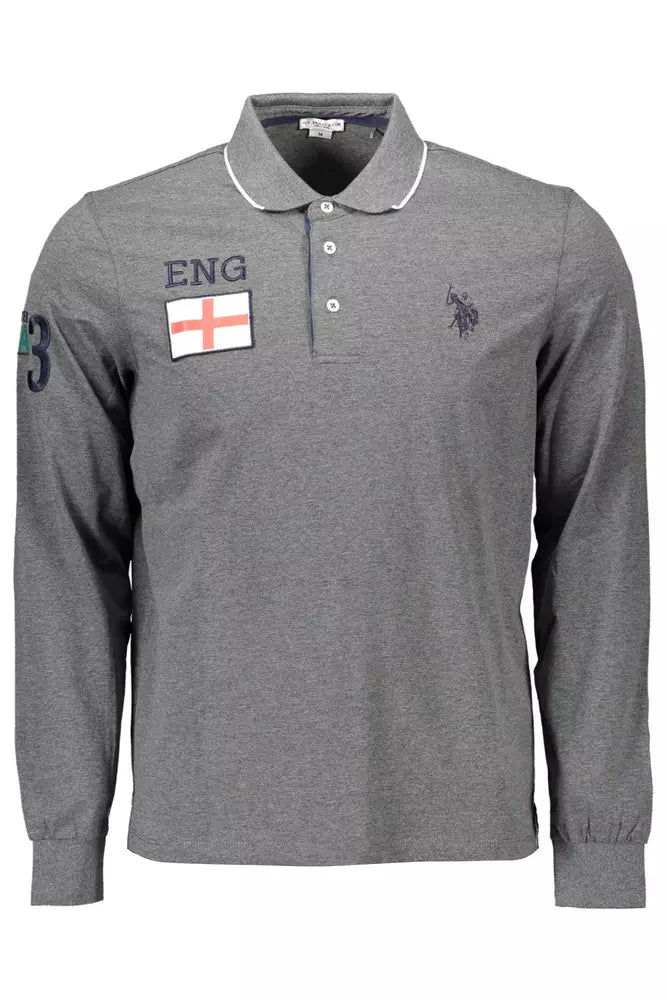 US POLO ASSN. Elegante polo gris de manga larga para hombre