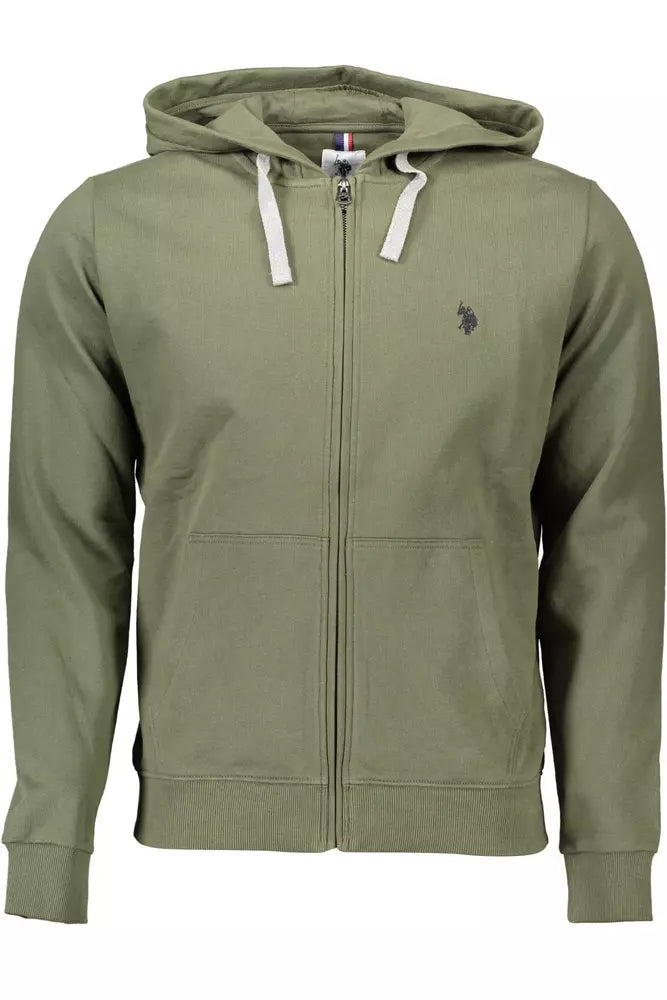 US POLO ASSN. Sudadera elegante de algodón con capucha y cierre de cremallera en color verde