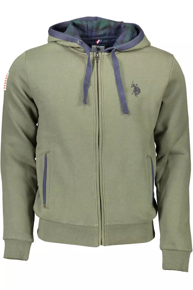 US POLO ASSN. Sudadera elegante con capucha y cremallera verde con bordado