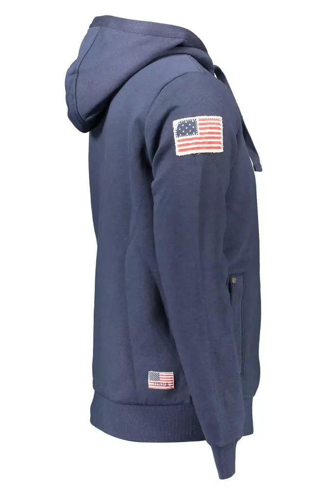 US POLO ASSN. Sudadera elegante con capucha azul y detalle de bordado