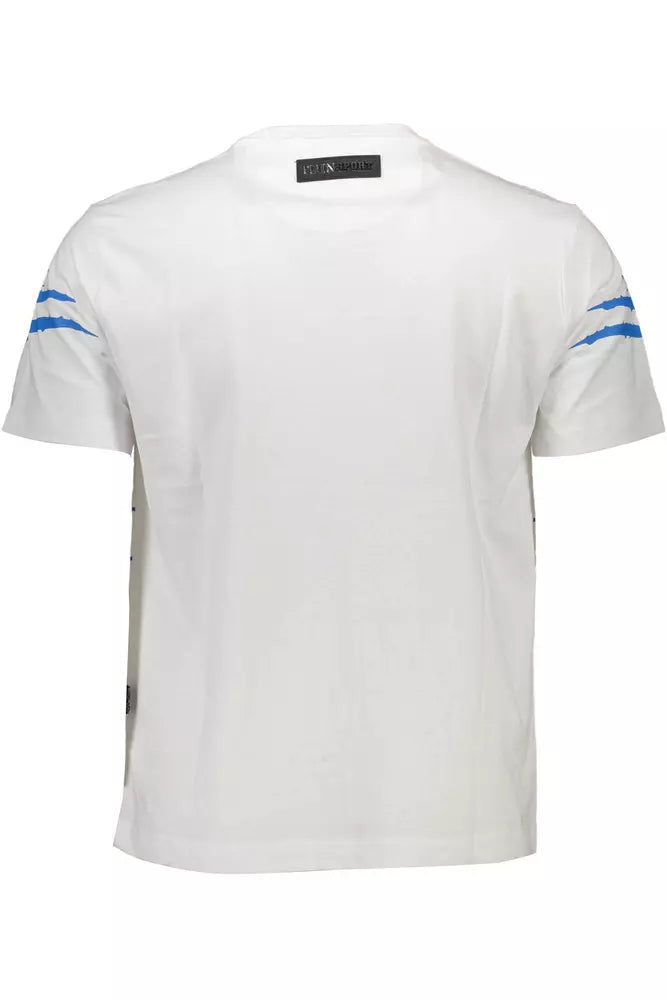 T-shirt en coton blanc élégant Plein Sport avec des contrastes audacieux