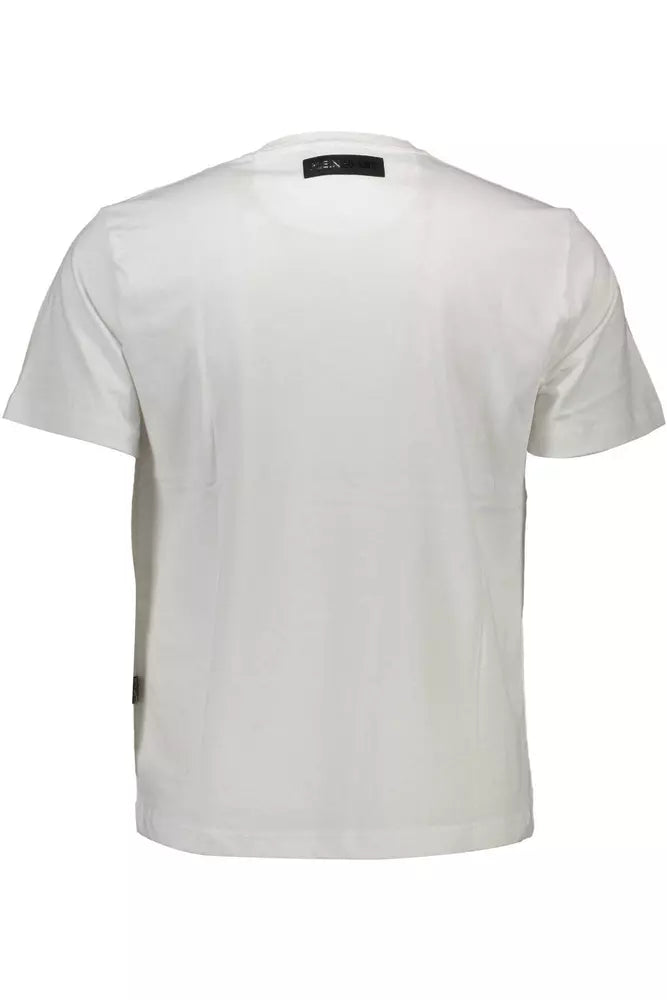 Camiseta con cuello redondo y logotipo en blanco prístino de Plein Sport