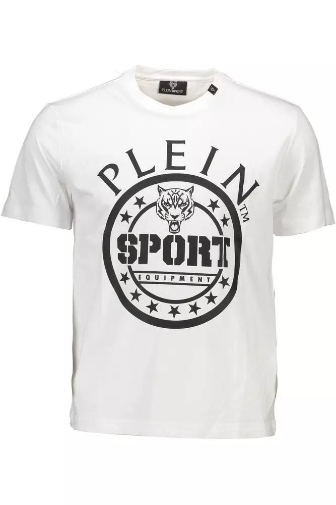 Camiseta elegante de algodón blanca con cuello redondo y detalles en contraste de Plein Sport