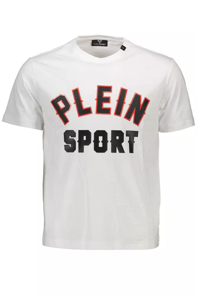 Camiseta elegante de cuello redondo blanca con detalles en contraste de Plein Sport