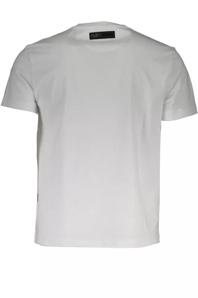 T-shirt blanc à col en V avec logo et détails imprimés Plein Sport